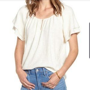 Madewell Cream Tiered Sleeve Scoopneck Blouse
